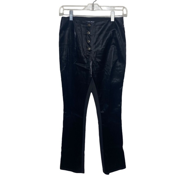 I.AM.GIA Exposed Black Button Up Faux Leather Flare Pants - Picture 1 of 4